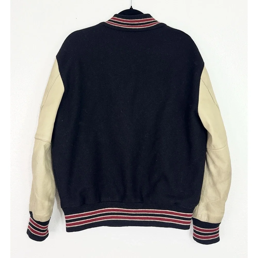Nelson's Jackets Vintage Varsity Letterman Jacket Black Leather Wool Mens L 88s